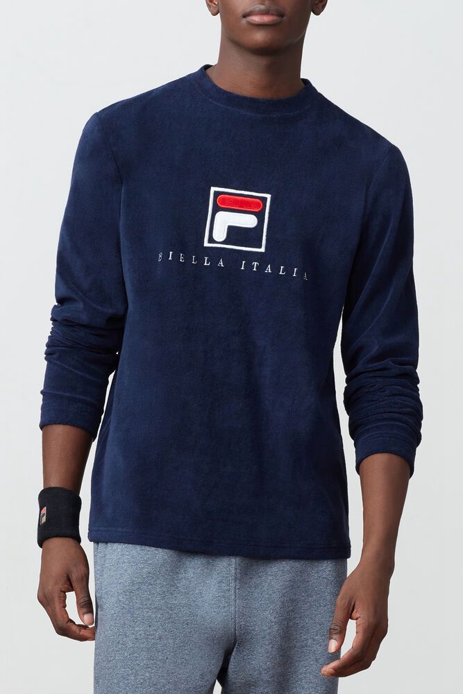 Fila Sweatshirt Herre Mørkeblå Nicolo Langærmet Crew ZJK-512834